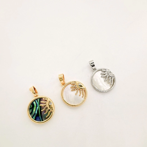 Zon Hanger Ronde Charm Natuurlijke Witte Schelp Abalone Zirkoon Verguld Koper DIY Sieraden Maken Accessoire