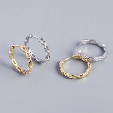 925 Sterling Silber Creolen Geometrisches Kettendesign Zirkon Besetzt Modeschmuck Für Damen
