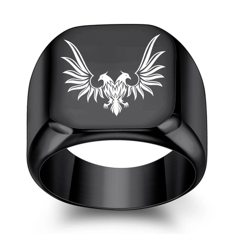 Double Headed Eagle Signet Ring 304 Stainless Steel Square Face Retro Punk Heraldic Jewelry For Men