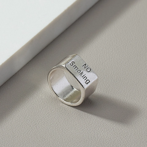Anillo De Sello Grabado No Smoking Aleación Ancho Vintage Streetwear Joyería Para Hombres Mujeres Color Plata