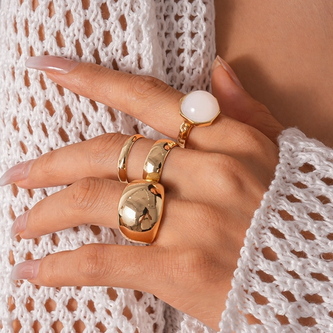 Geometrische Legierung Harz Offene Verstellbare Ringe Vintage Gold Silber Plattiert Stapelbar Handschmuck Für Frauen