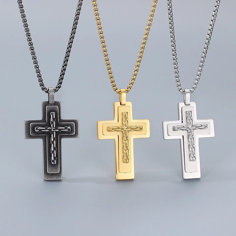 Collar Con Colgante De Cruz De Acero Inoxidable Para Hombre Multicapa 3D Retro Gótico Punk Joyería