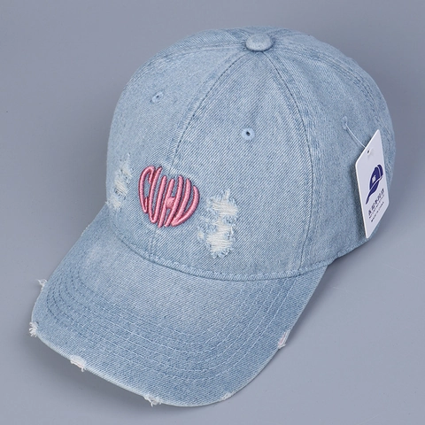 Cappello Da Baseball In Denim Distressed Ricamo Cuore Lettera Cappello Da Sole Retro Lavato Cotone Regolabile Per Donna