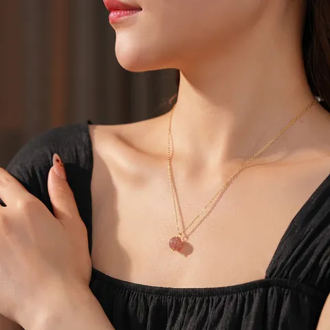 Round Crystal Pendant Necklace Gold Plated Copper With Zircon And Imitation Artificial Pearl Light Luxury Elegant Jewelry For Women