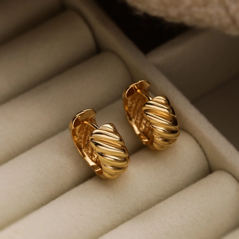 Orecchini A Cerchio Croissant Intrecciati Retrò Rame Placcato Oro Argento Stile Francese Minimalista Leggero Gioielli Donne