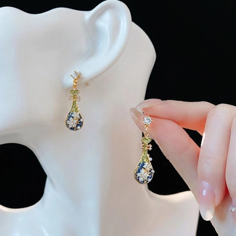 Vintage Pipa Form Hängeohrringe Legierung Strass Künstliche Perlenimitat Mit Silver Earring Post Chinesischer Stil Für Damen