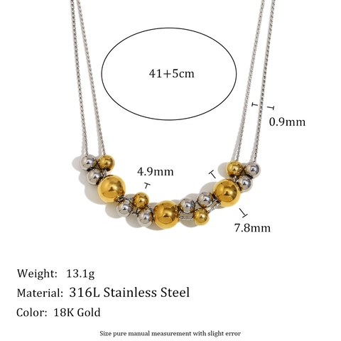 Double Layer Necklace 316L Stainless Steel 18K Gold Plated Two Tone Bead Chain INS Style Fashion Jewelry For Women