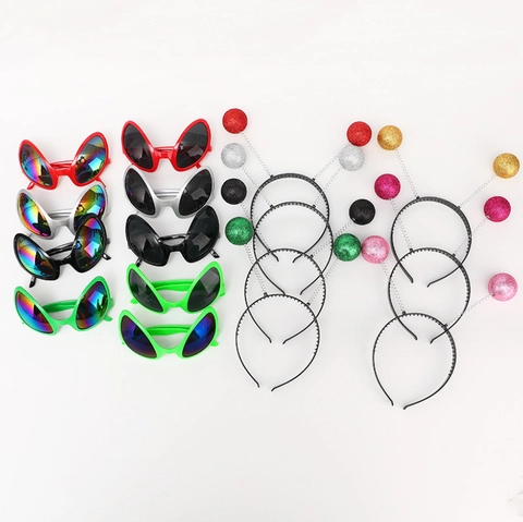 Alien Headband And Sunglasses Accessories Glitter Foam Ball Antenna Martian Halloween Cosplay Party Novelty For Kids