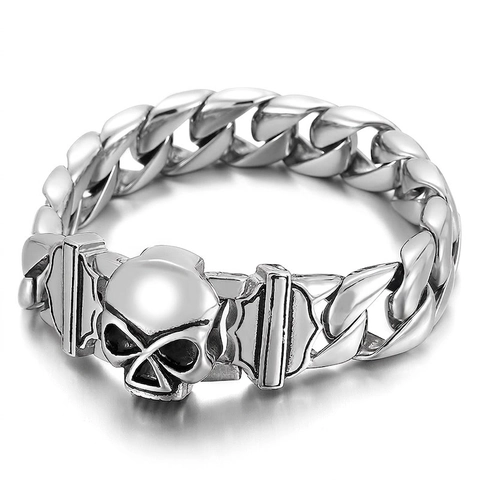 Herren Totenkopf Panzerarmband Edelstahl Schwer Punk Rock Biker Schmuck Poliertes Finish Gothik Schild Ornament