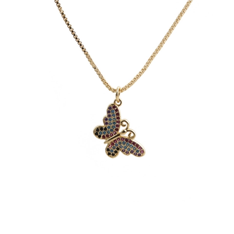 Collar Con Colgante De Mariposa Animal Cobre Circón Colorido Chapado En Oro Joyería De Moda