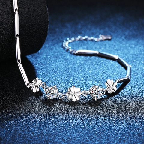 Pulsera de Trébol de Plata de Ley S925 para Mujer Moissanita Color D 1 Quilate Moissanita Cadena de Trébol de Cuatro Hojas
