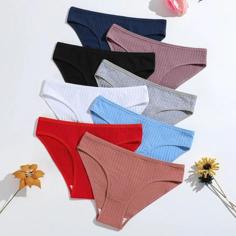 Culottes En Coton Côtelé Pour Femmes Taille Moyenne Respirant Couleur Unie Doux Confort Slips Sous-vêtements Pour Dames