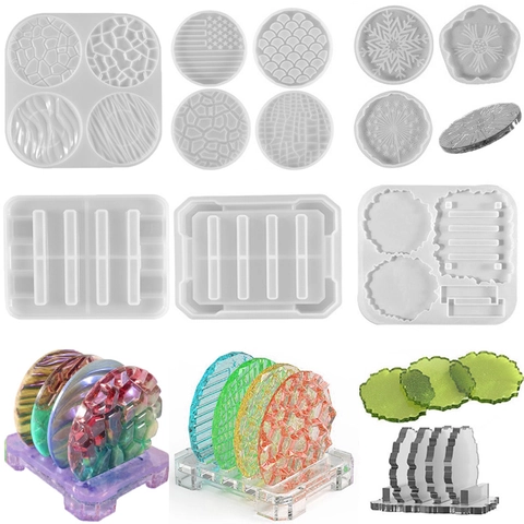 Untersetzer Silikonform Unregelmäßiges Muster Facettiertes Design Harzguss Werkzeuge Mit Aufbewahrungsregal Basis Für DIY Handwerk