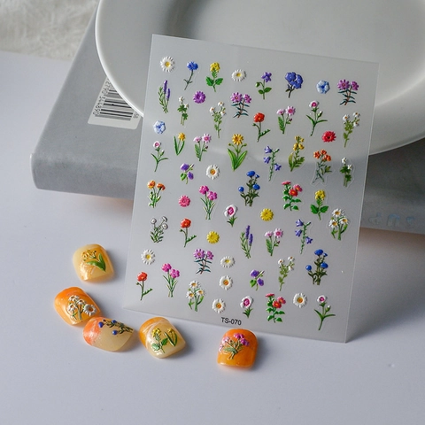 5D Embossed Nail Art Stickers Floral Design Self Adhesive Waterproof Relief Manicure Decals For Women DIY Decorations