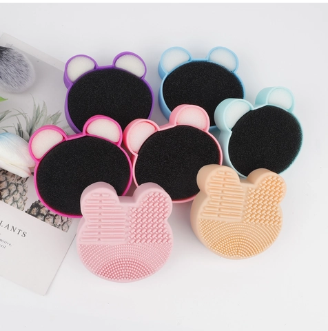 Make-Up Borstel Reinigingsdoos Siliconen Schrobmat Hart Beer Vorm Cosmetische Tool Spons Droog Nat Dubbel Gebruik Draagbaar