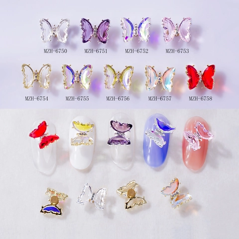 Ciondoli Per Unghie A Farfalla Rotante 3D Lega Metallo Ali Cristallo Manicure DIY Decorazione Elegante Lucido