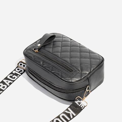Women PU Leather Crossbody Bag Quilted Diamond Polka Dot Print Wide Strap Fashion Urban Minimalist Camera Shoulder Bag