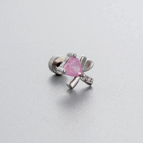 Stainless Steel Cartilage Earrings Pink Zirconia Heart Flower Butterfly Screw Back Piercing Stud Jewelry For Women