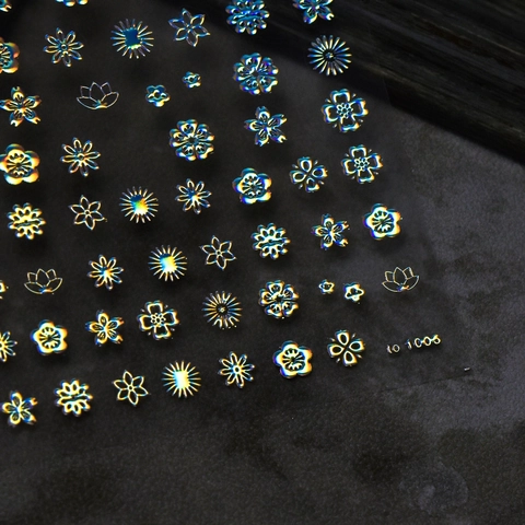 Nail Art Stickers Floral Flower Patterns Bronzing Holographic Gold Silver Self Adhesive For Women DIY Decoration