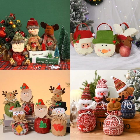 Bolsas De Regalo De Navidad Fieltro Punto Dibujos Animados Papá Noel Muñeco De Nieve Reno Cordón Bolsas De Caramelos Decoración