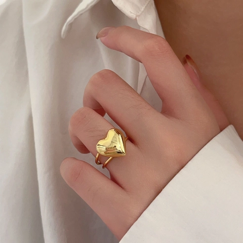 925 Sterling Silver Heart Ring Open Adjustable Double Band Minimalist Retro Romantic Jewelry For Women