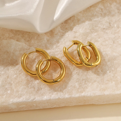 Orecchini A Cerchio Geometrici In Acciaio Inossidabile Placcati Oro Bicolore Gioielli Di Moda Minimalisti Per Donne