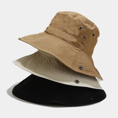 Wide Brim Bucket Hat Nylon Quick Dry UV Protection Outdoor Hiking Fishing Sun Hat With Windproof Rope Unisex