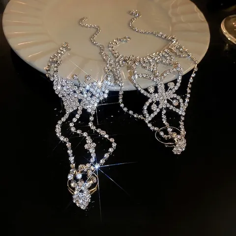 Funkelndes Schmetterling Hand Harness Armband Ring Kupfer Mit Strasssteinen Verstellbare Hochzeit Party Für Damen