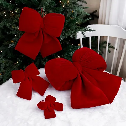 Red Velvet Christmas Bow Ornament For Tree Decoration Large Dimensional Holiday Hanging Knot Home Decor