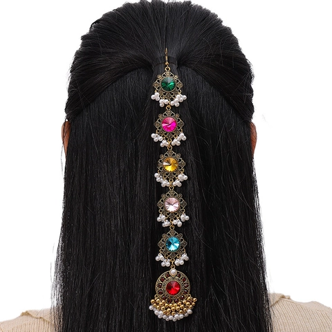 Bohemian Hair Chain Headpiece Alloy Rhinestone Tassel Exotic Ethnic Indian Style Vintage Wedding Hair Jewelry For Women