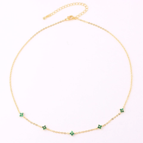 Elegant Four Leaf Clover Flower Necklace 18K Gold Plated Brass Zircon Tiny Petal Clavicle O-Chain Jewelry For Women