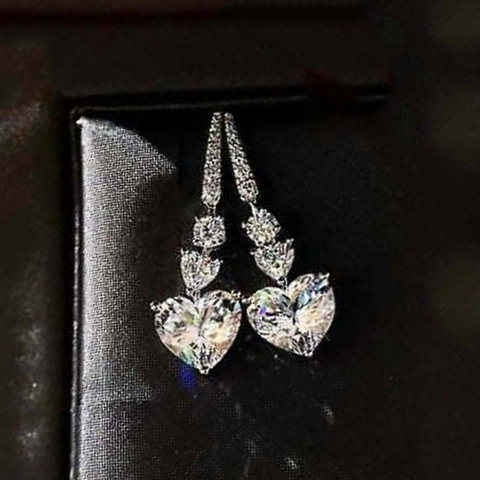 Boucles D'oreilles Pendantes En Forme De Coeur Cuivre Plaqué Or Blanc Zircone Cubique Claire Bijoux Cadeau Pour Femmes