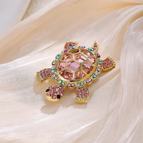 Fashion Vintage Alloy Electroplated Rhinestone Tortoise Brooch Animal Shape Pins For Women Men Clothing Decoration Accessories Gift