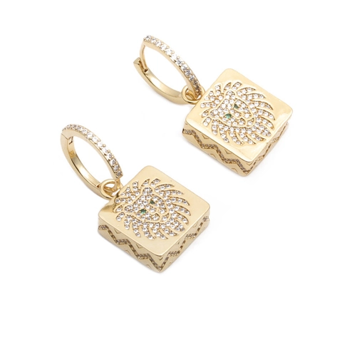 Lion Head Earrings Necklace Ring Jewelry Copper Micro Set Zircon Square Pendant Fashion Golden For Women Punk Style
