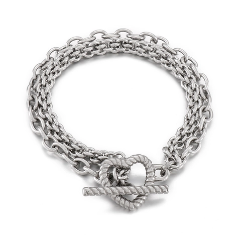 Bracelet Vintage en Acier Inoxydable Avec Fermoir à Bascule en Cœur pour Femme Chaîne Double Couche Bijoux de Mode