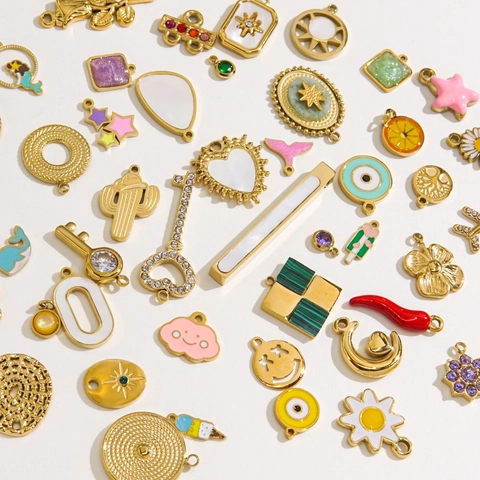 Diy Jewelry Charms Pendants Gold Plated Stainless Steel With Shell Natural Stone Zirconia Enamel Fashion Accessories