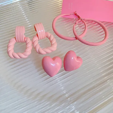 Roze Hart Ring Geometrische Oorbellen Met 925 Sterling Zilveren Oorknopjes Acryl Hars Mode Sieraden Voor Vrouwen