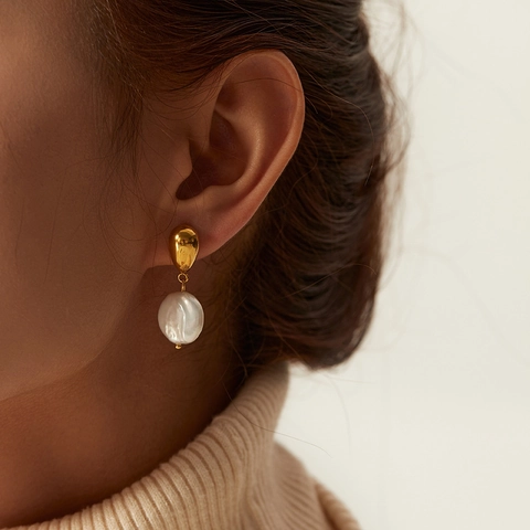 Elegant Stainless Steel Artificial Pearl Drop Earrings For Women Gold Waterdrop Baroque Pearl Pendant Jewelry Earrings Gift
