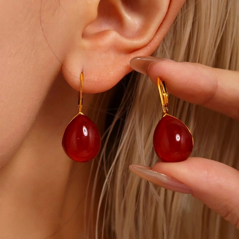 Boucles D'oreilles Goutte D'eau Résine Colorée Crochet En Acier Inoxydable Forme Poire Élégant Rétro Style INS Pour Femmes