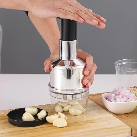 Picadora De Alimentos Manual Acero Inoxidable Prensa Cebolla Ajo Picador Verduras Herramienta Cocina Limpieza Fácil