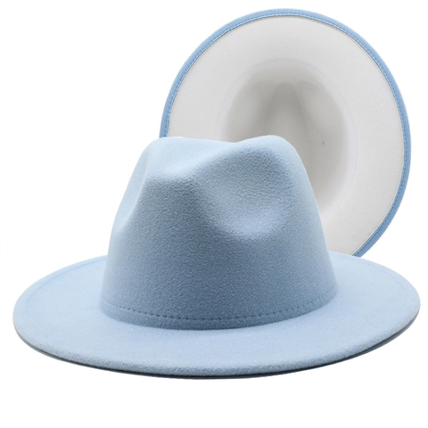 Klassieke Fedora Hoed Met Brede Rand Wolvilt Tweekleurig Contrast Vintage Jazz Hoed Voor Heren Dames Mode