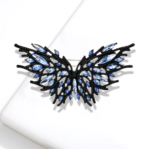 Spilla a Farfalla in Lega in Stile Vintage Dark per Donna Con Strass Blu Spilla a Insetto Svuotata per Abiti Gioielli da Festa