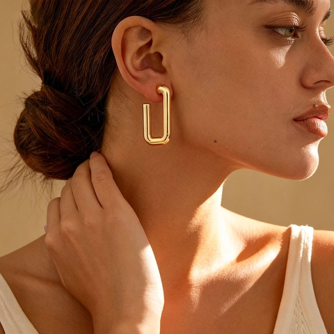 Orecchini Metallici Geometrici Rettangolari A Forma Di U Con 925 Sterling Silver Earring Post