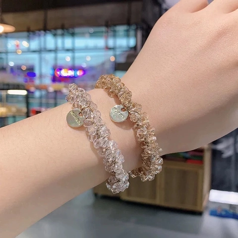 Chouchous Élégants En Cristal Et Imitation Künstliche Perle Élastiques Bracelet Double Usage Style Coréen Pour Femmes Filles