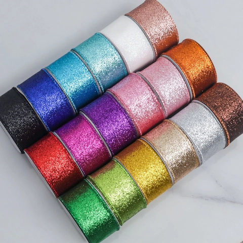 Glitter Ribbon Rolls Sparkling Metallic Wired Edge For DIY Crafts Christmas Gift Wrapping Festival Party Home Decoration