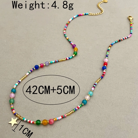 Collana da Donna Bohemienne con Perline in Pietra Naturale Multicolore Ciondolo a Stella in Acciaio Inossidabile Gioielli