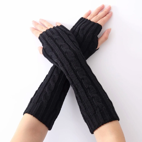 Cable Knit Fingerless Arm Sleeves Acrylic Winter Warm Long Slouchy Gloves For Men Women
