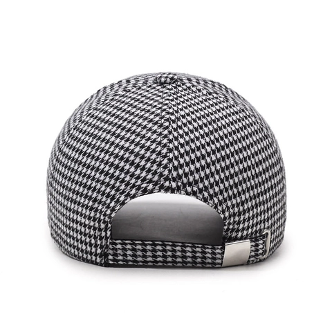 Retro Houndstooth Baseball Cap For Women Adjustable Metal Buckle Rhinestone Letter M Decor Cotton Blend Fashion Sun Hat