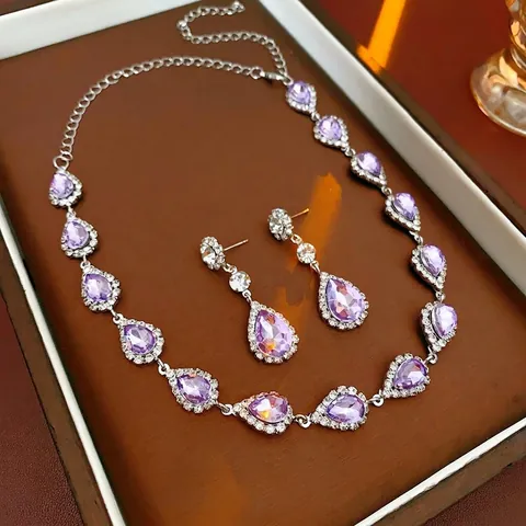 Collier Et Boucles D'oreilles En Strass Goutte D'eau Style Palais Vintage Base En Cuivre Bijoux Élégants Pour Femmes