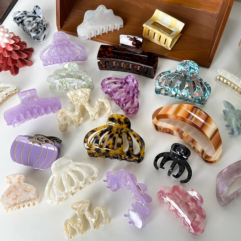 Cellulose Acetate Hair Claws Marble Texture Tortoiseshell Large Square Butterfly Nonslip Hair Clips For Women Accessories